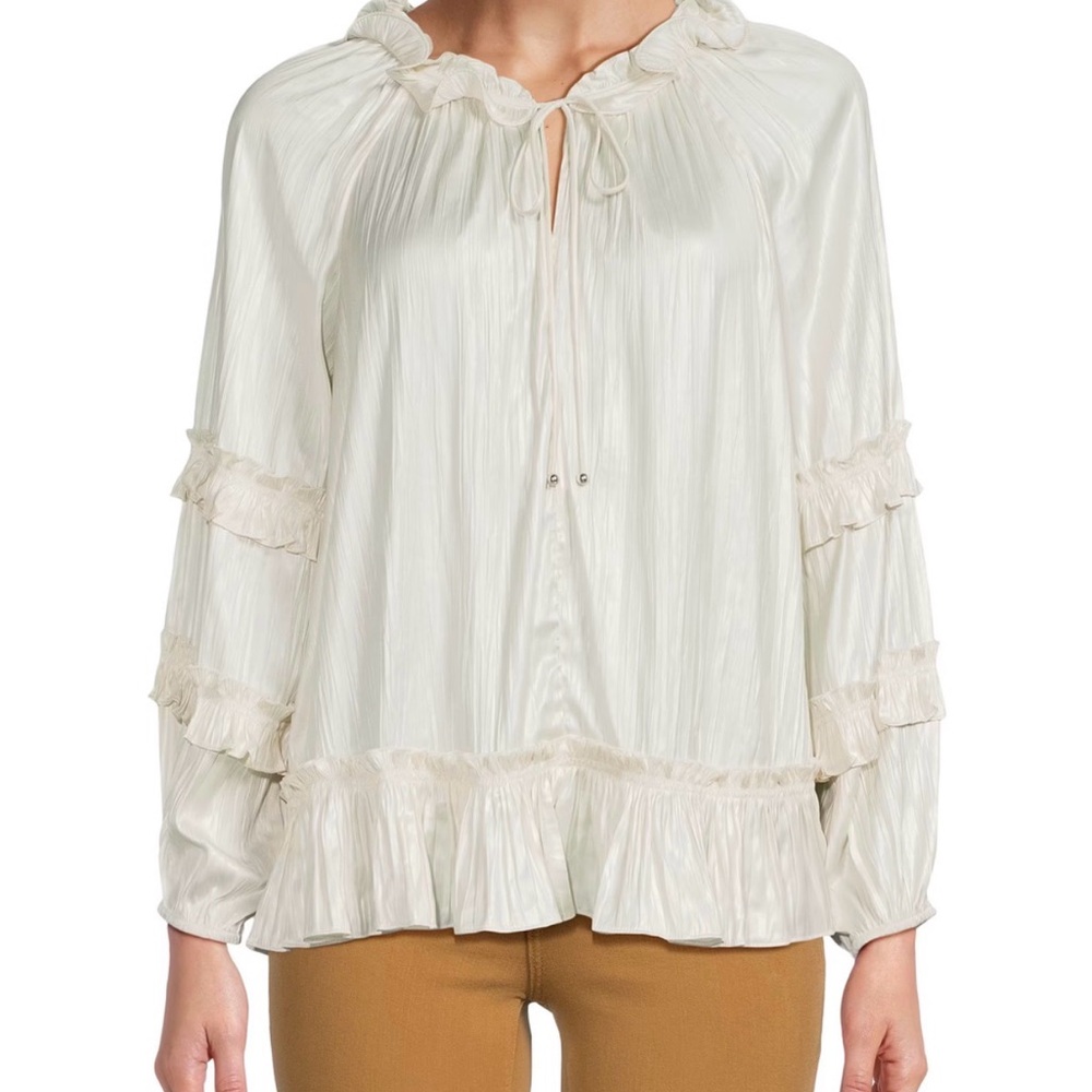 BCBGMaxAzria Cream Ruffled Blouse